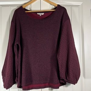 Umgee Plum Eyelet Sleeve Knit Top